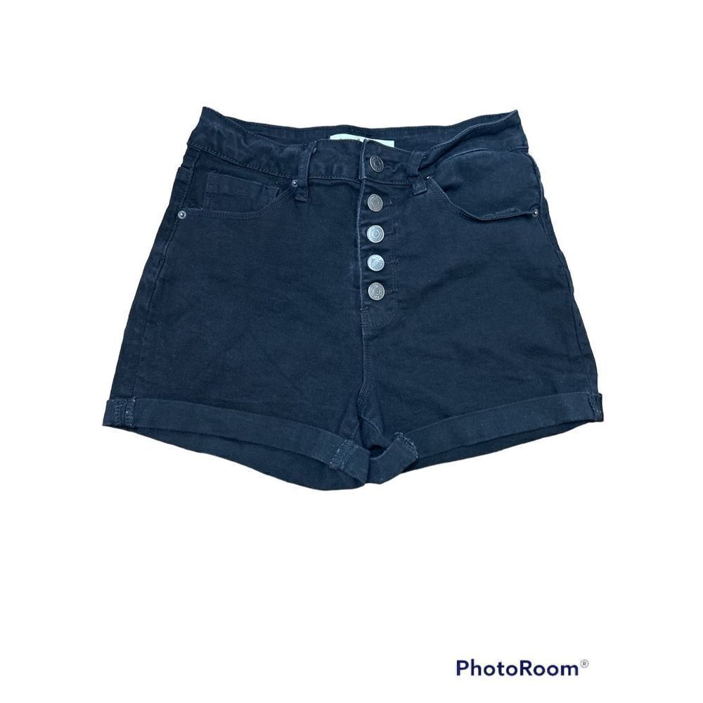 YMI High Rise Cuffed Button Fly Black Denim Shorts 26